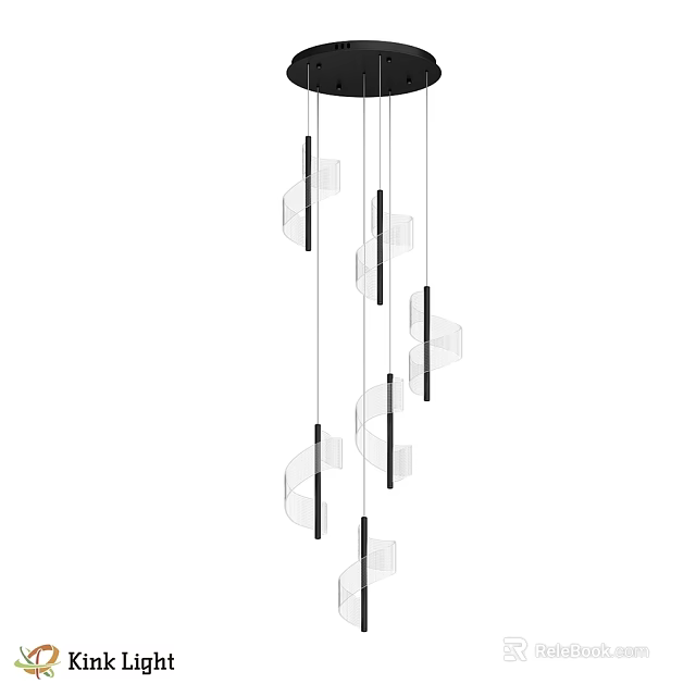 Modern Chandelier Design With Transparent Acrylic Elements And Black Metal Rods 3d model 