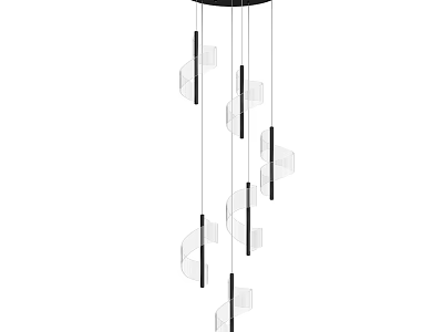 Modern Chandelier Design With Transparent Acrylic Elements And Black Metal Rods 3d model