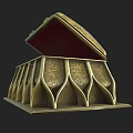 Vintage Style Ornate Golden Decorative Box With Red Interior And Intricate Patterns