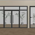 Modern Double Glass Doors Design With Potted Plants And Wooden Floor
