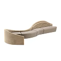Modern Curved Irregular Shaped Sofa With Wave Like Design And Beige Upholstery