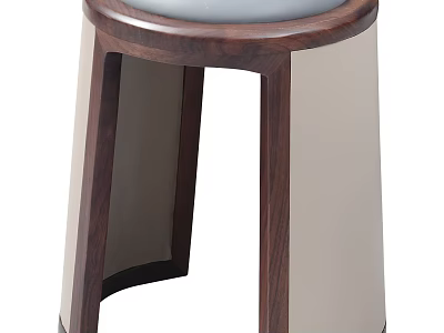 Modern Minimalist Stool with Walnut Wood Legs Beige Padded Seat and Curved Design Elements 3d model