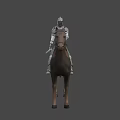 Detailed Fantasy Game Knight Character in Full Armor Riding Brown Horse