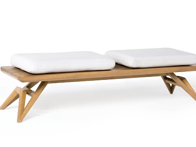 Modern Wooden Sofa Bench With Two White Cushions And Minimalist Design 3d model