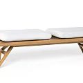 Modern Wooden Sofa Bench With Two White Cushions And Minimalist Design