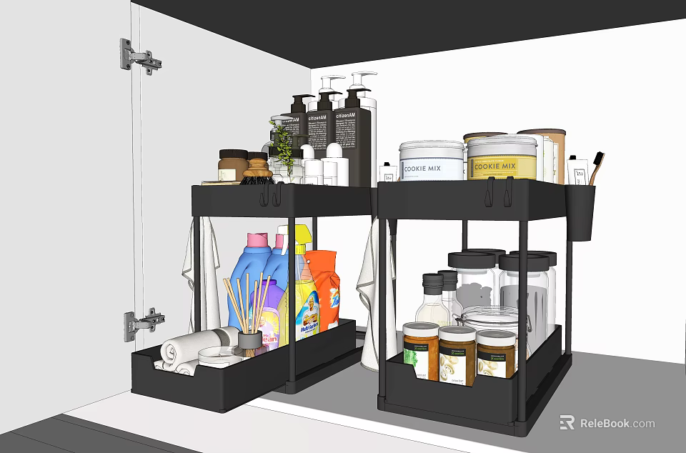 Practical Bathroom Cabinet Rack With Multi Tier Shelves For Toiletries And Cleaning Supplies 3d model 