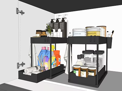 Practical Bathroom Cabinet Rack With Multi Tier Shelves For Toiletries And Cleaning Supplies 3d model