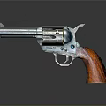 Detailed Classic Revolver With Silver Barrel Wooden Grip And Blue Metal Parts