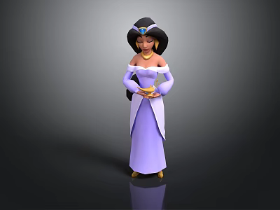 Detailed Disney Jasmine Princess 3D Model With Purple Gown And Headscarf 3d model