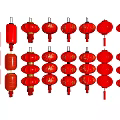 Traditional Red Lanterns With Various Decorative Styles And Chinese Cultural Elements 3d model