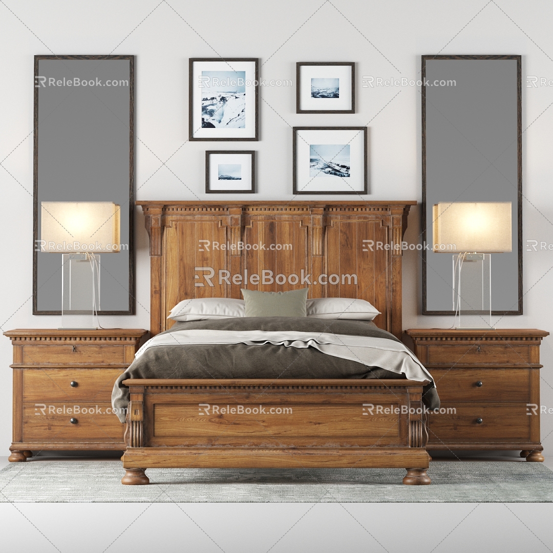 American background double bed bedding 3d model