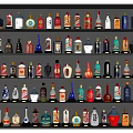 Various Colored Shaped Wine Bottles Neatly Arranged On Multiple Shelf Display Rack