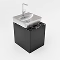 Modern Bathroom Vanity With Stainless Steel Sink Silver Faucet Black Marble Countertop And Black Cabinet