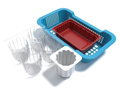 Plastic Storage Basket With Red Tray Transparent Cups And White Mold 3d model