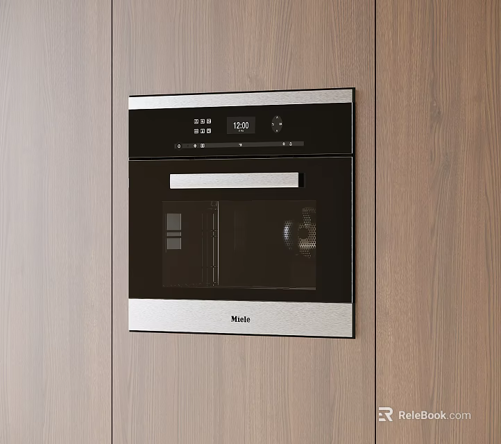 Haier Oven Built in Wooden Kitchen Cabinets featuring Black Glass Door Silver Frame Time 3d model 