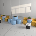 Kindergarten Table Stool Green Plant Small Table Stool Leisure Area 3d model