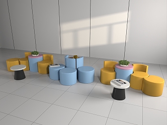 Kindergarten Table Stool Green Plant Small Table Stool Leisure Area 3d model