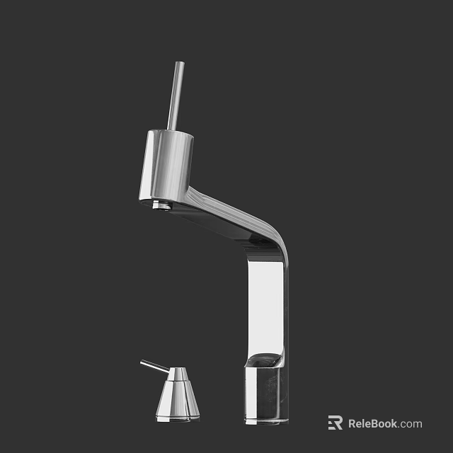 Modern Silver Metal Kitchen Faucet With Curved Spout And Single Handle 3d model 