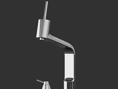 Modern Silver Metal Kitchen Faucet With Curved Spout And Single Handle 3d model