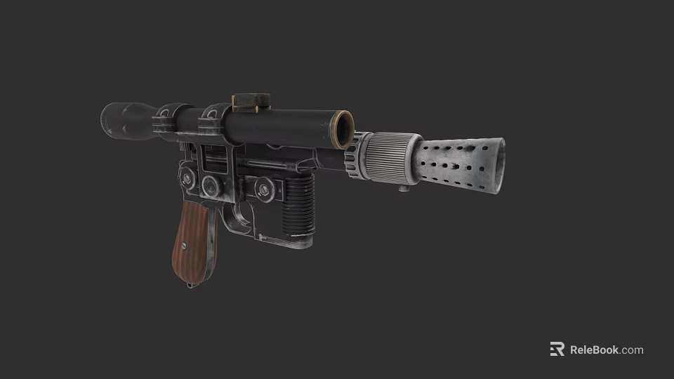 Vintage Weapon With Wooden Grip Scope And Ventilated Barrel Design 3d model 