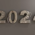 Metallic 2024 Numbers Wall Decor With Mechanical Gear Details On Gray Background Wall