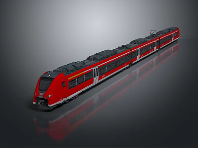 Red Modern Train with Multiple Carriages and Sleek Exterior Design 3d model