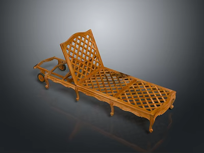 Classic Wooden Reclining Lounge Chair With Intricate Lattice Design And Smooth Rolling Wheels 3d model