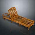 Classic Wooden Reclining Lounge Chair With Intricate Lattice Design And Smooth Rolling Wheels