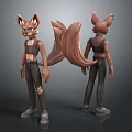 Anthropomorphic Fox Character Design With Crop Top Ripped Pants And Sneakers Front Back View