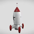 Vintage Rocket Model With White Body Red Accents Black Star And Round Windows