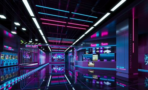 Cyberpunk Video Game City Hall Cinema Lobby Game City Hall Fun City E-sports Center Bar 3d model