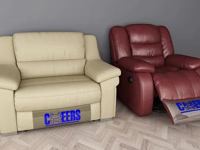 Beige and burgundy leather single recliner sofas with CHEERS logo at bottom 3d model Beige and burgundy leather single recliner sofas with CHEERS logo at bottom 3d model