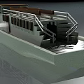 Detailed Wooden Boat Model With White Hull Brown Roof And Deck Windows