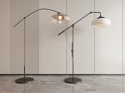 Modern Minimalist Floor Lamps With Black Pole Transparent Glass Shade And White Lampshade Interior 3d model