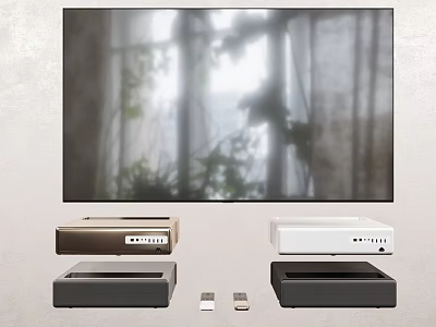 Modern Sleek Television Setup With Various Electronic Devices And Natural Background 3d model
