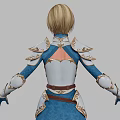 Woman In Blue And White Armor Gold Accents Short Skirt Long Boots Three Angles View 3d model