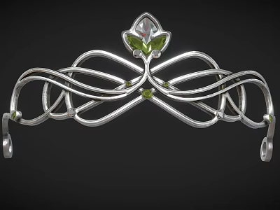 Elegant Silver Tiara Featuring Curved Design Floral Motif And Green Gemstone Inlaid 3d model