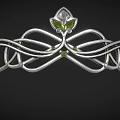 Elegant Silver Tiara Featuring Curved Design Floral Motif And Green Gemstone Inlaid