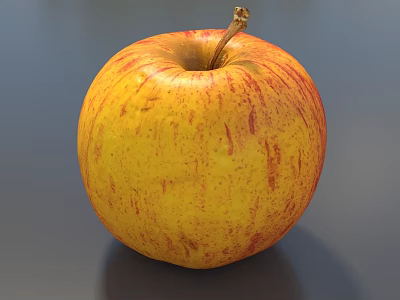 Fresh Juicy Red and Yellow Apple with Stem on Gray Background Close Up 3d model
