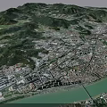 Birds Eye View Urban Planning Showcasing Mountain River And Urban Area With Buildings Roads