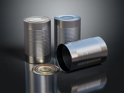 Metal Cans as Practical Household Supplies with Lids and Reflective Metal Surface 3d model