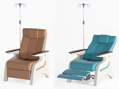 Brown And Blue Medical Chairs With IV Poles Comfortable Upholstery Design 3d model