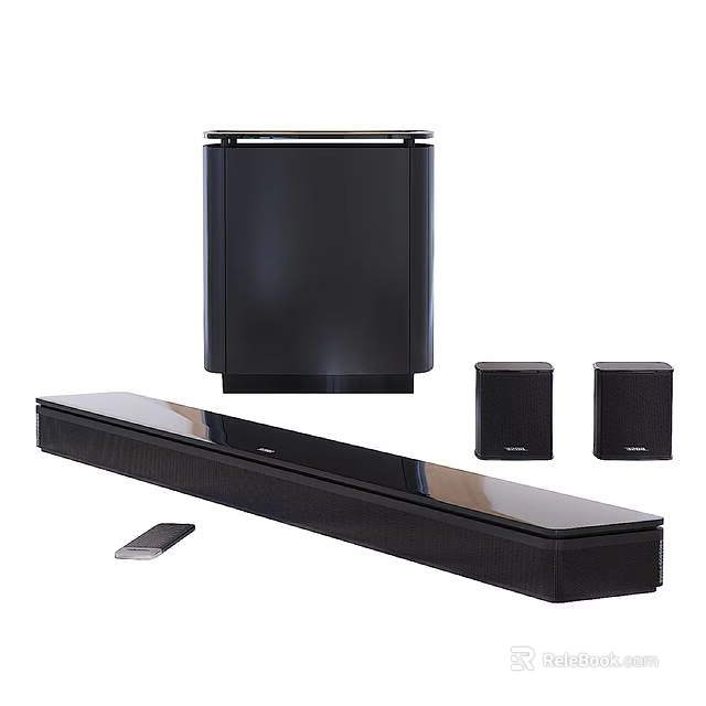 Premium Home Theater Sound System With Soundbar Subwoofer Satellite Speakers And Remote Control 3d model 
