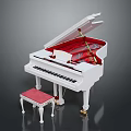 Elegant White Grand Piano With Red Cushion Piano Stool And Open Lid 3d model