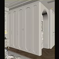 Elegant Modern White Wardrobe Interior Design With Vertical Lines And Gold Handles