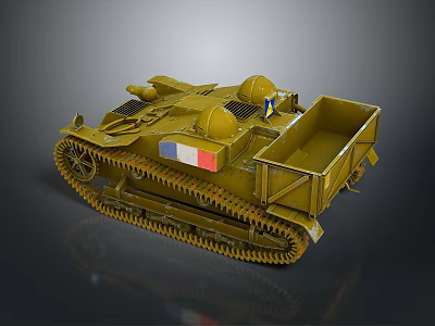 Yellow Military Tank With Tracks Turret And French Flag Emblem 3d model