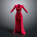 Red Long Evening Gown With Elegant Design And Lace Detailing