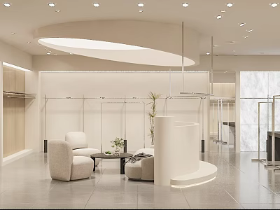 Modern Clothing Store Interior With Apparel Racks Seating Area Green Plants And Bright Lighting 3d model