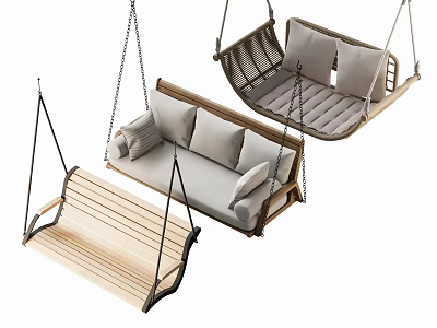 Modern Outdoor Hanging Chairs With Wooden Slat And Cushioned Seats For Garden Use 3d model