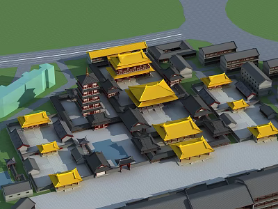 Ancient Chinese Architecture Complex With Traditional Palace Style Yellow Glazed Roofs And Courtyard Layout 3d model